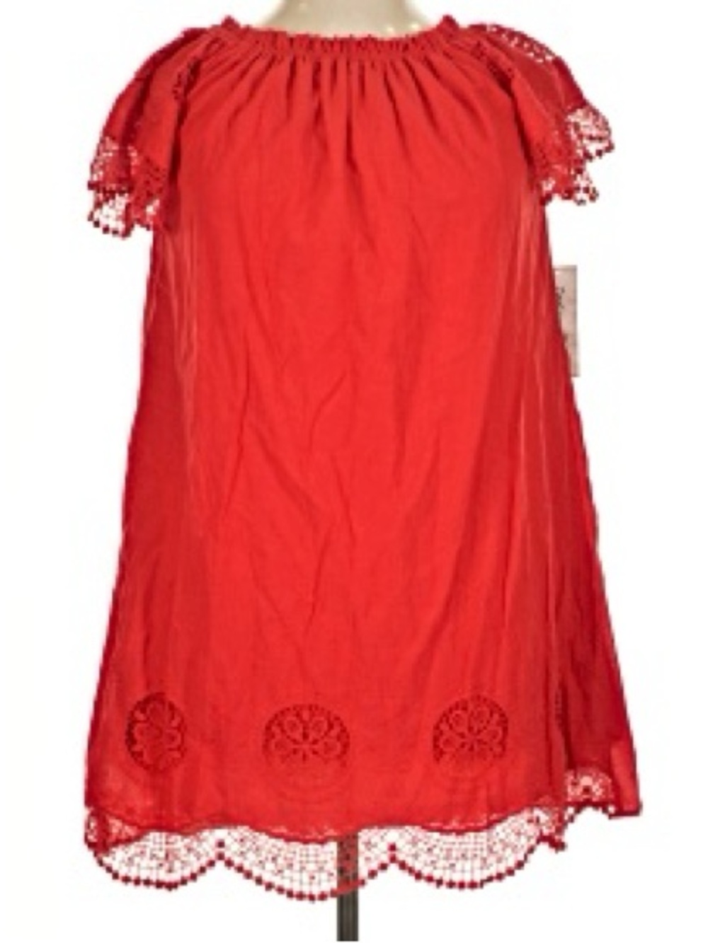 Indigo Rose Red Embroidered Crochet Peasant Mini Dress Women 1X Boho Cottagecore